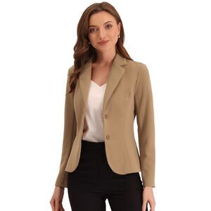 ALLEGRA K - Ladies 2-Button Collar Stretchy Jacket Suit Blazer Deep Khaki